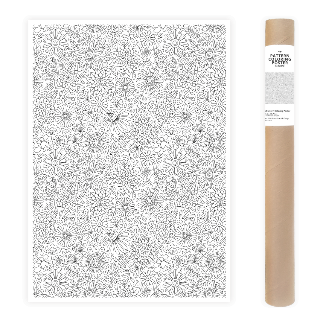 Seamless Pattern Flowers Coloring Poster