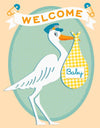 Vintage Stork Welcome Baby Card