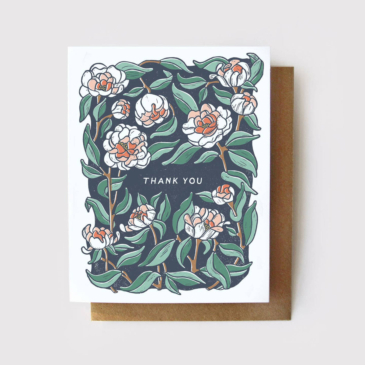 Thank You Card - Coral Charm Peony Plastic Free Card: Plastic-Free Branded Sticker