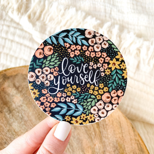 Love Yourself Floral Circle Sticker