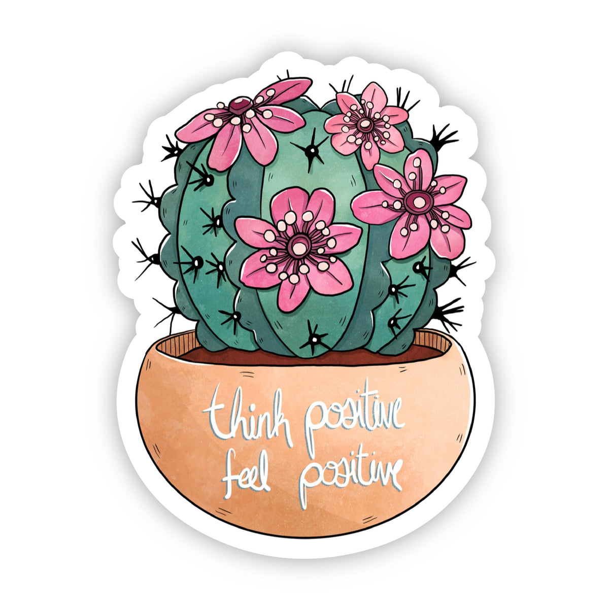 Think Positive Feel Positive Cactus Sticker