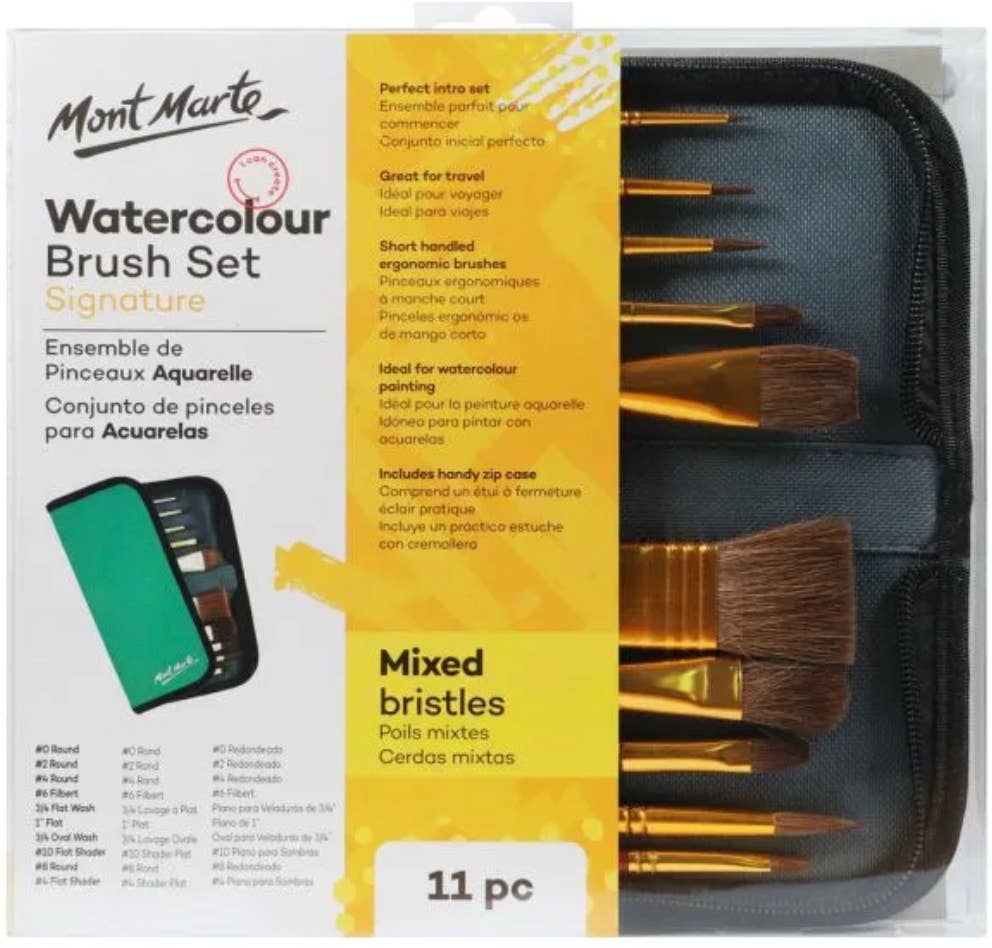 Mixed Bristle Brush Set Wallet 11pce - Watercolor
